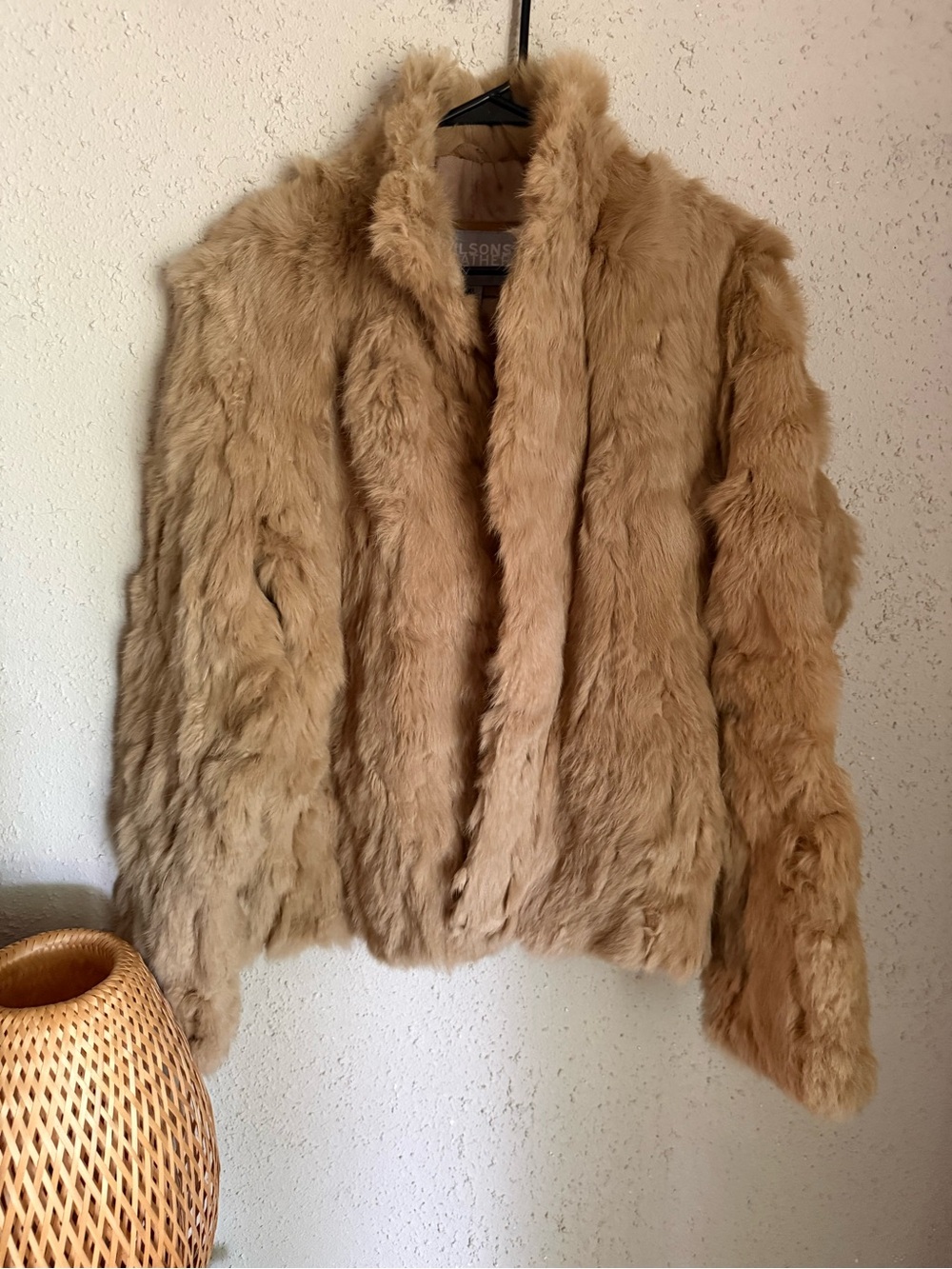 Wilsons Leather Genuine Rabbit Fur Jacket | Camel Vintage Luxe Coat